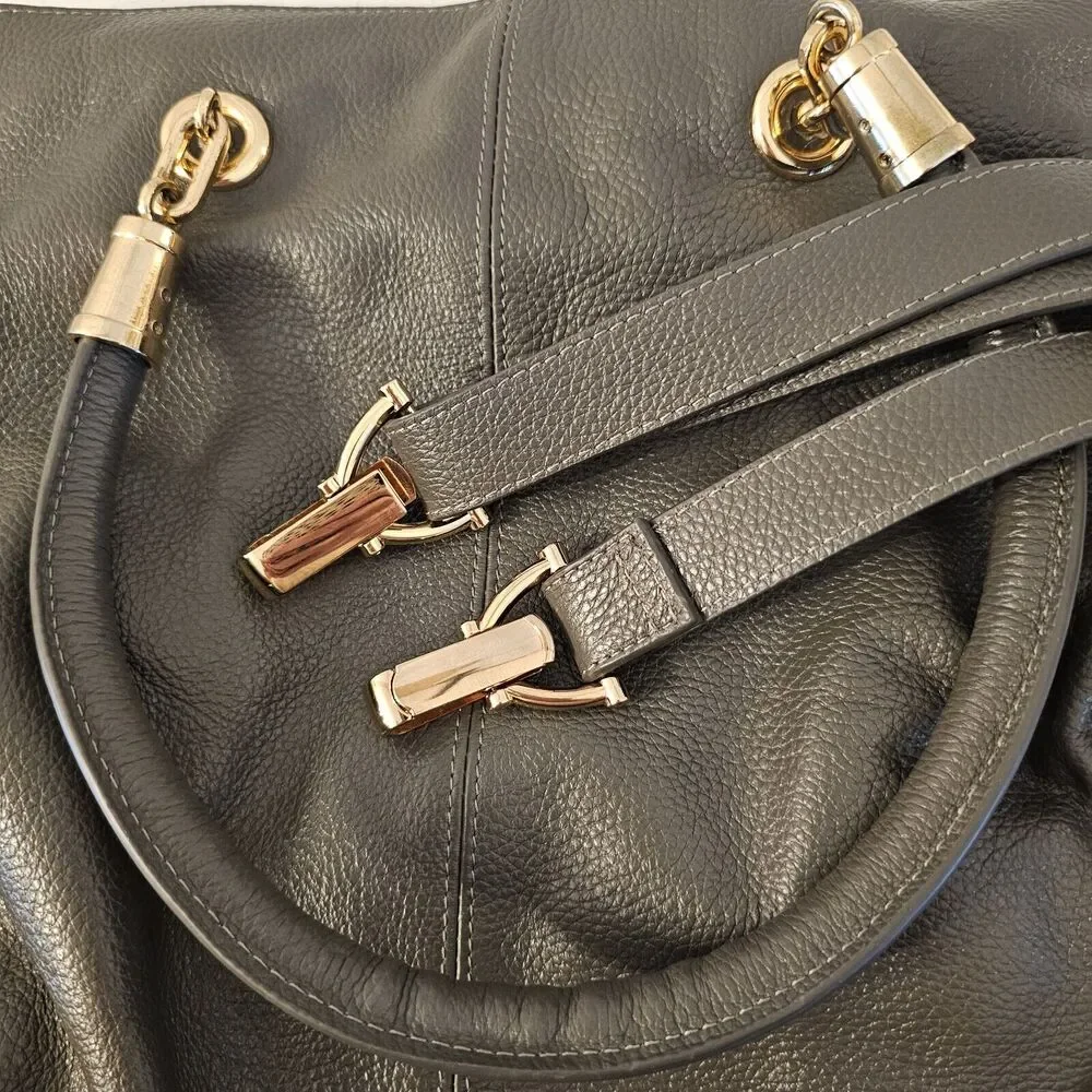Kristen Bell for Erica Anenberg Sutton Grey Leather GoldTote Boho Bag W/dust bag